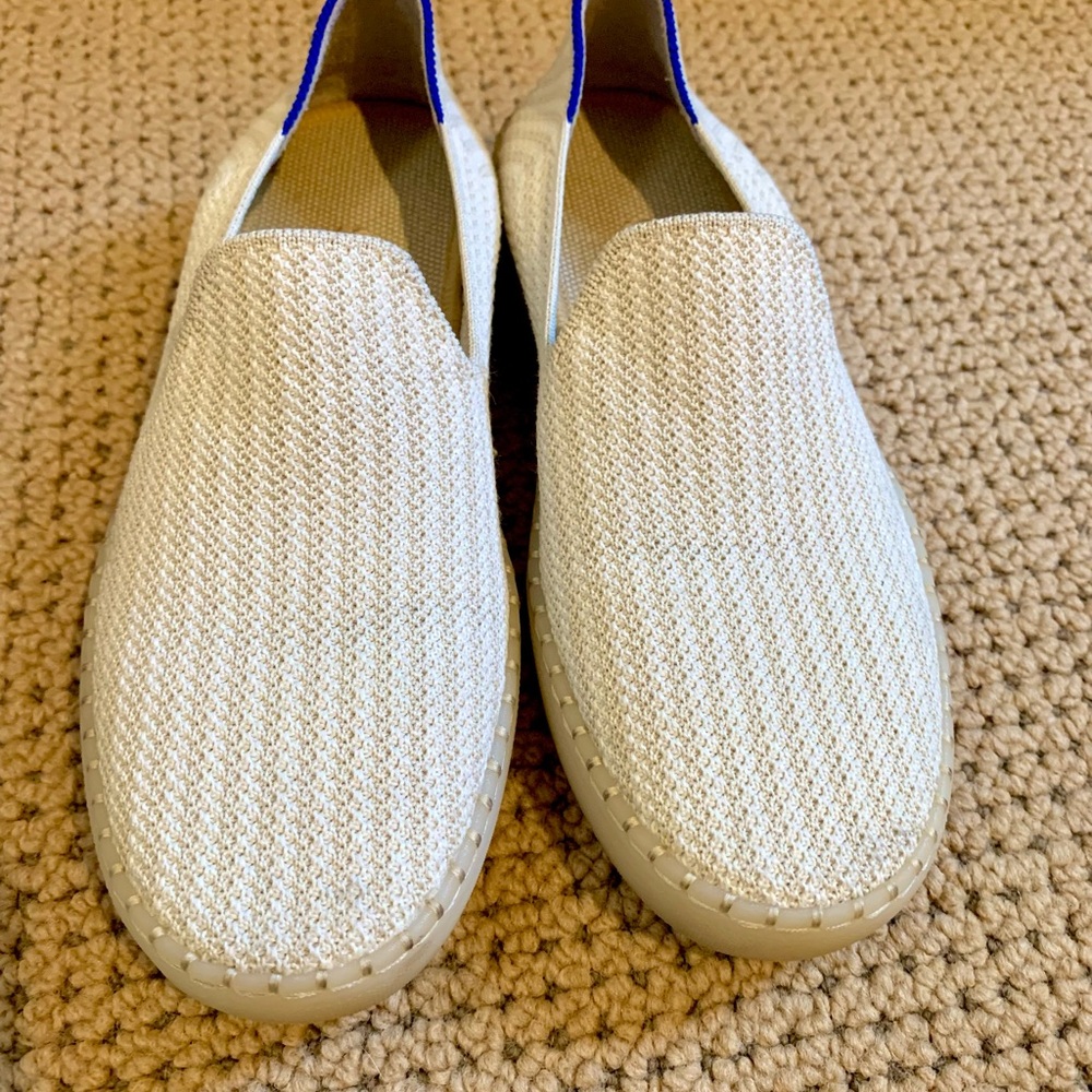 Rothy's Cream Slip-On Sneaker with Blue Accents